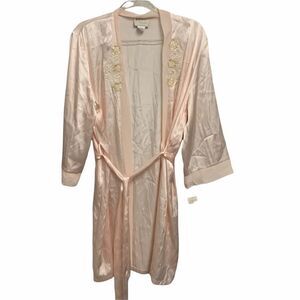 Vintage Expression Blush Embroidered Satin Robe M